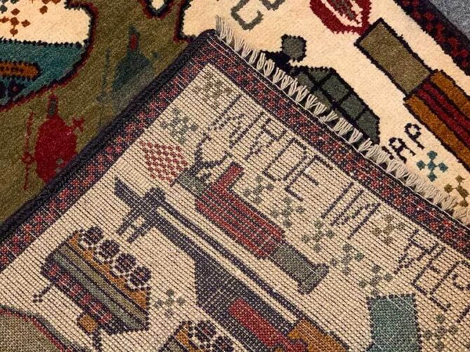 Hand Knotted Afghan War Tank A K 47 Balouch Pictorial Wall Hanging Wool Area Rug 2.5 x 2.0 Ft (5736 HM) - Image 8