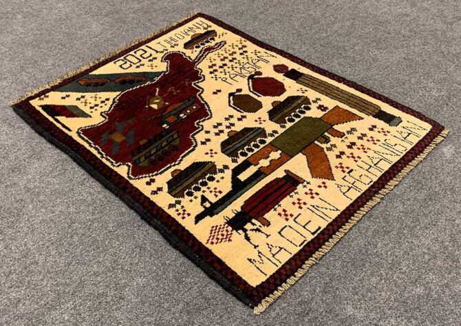 Hand Knotted Afghan War Tank A K 47 Balouch Pictorial Wall Hanging Wool Area Rug 2.5 x 1.11 Ft (5740 HM) - Image 6