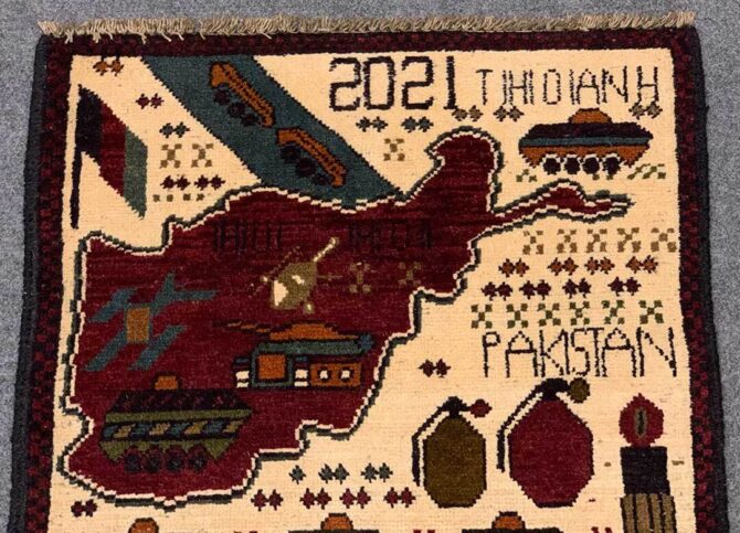 Hand Knotted Afghan War Tank A K 47 Balouch Pictorial Wall Hanging Wool Area Rug 2.5 x 1.11 Ft (5740 HM) - Image 4