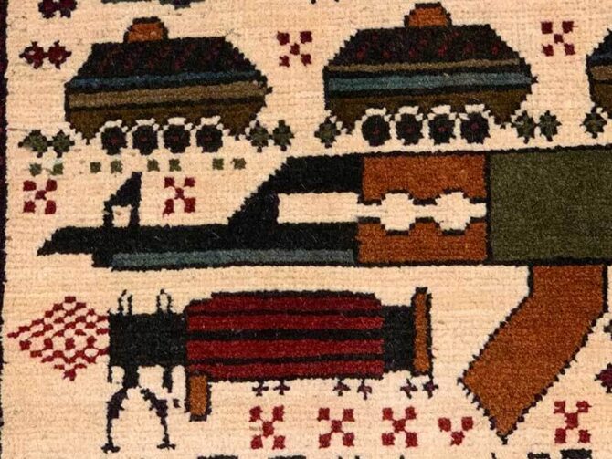 Hand Knotted Afghan War Tank A K 47 Balouch Pictorial Wall Hanging Wool Area Rug 2.5 x 1.11 Ft (5740 HM) - Image 5