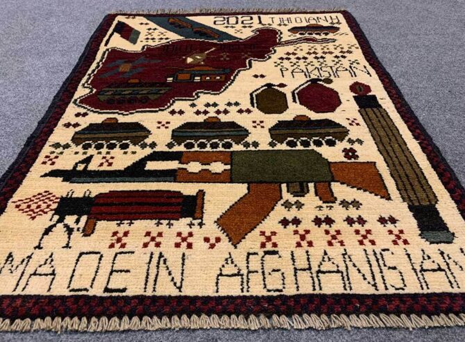 Hand Knotted Afghan War Tank A K 47 Balouch Pictorial Wall Hanging Wool Area Rug 2.5 x 1.11 Ft (5740 HM) - Image 3