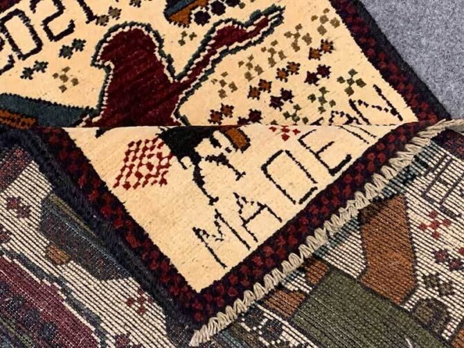 Hand Knotted Afghan War Tank A K 47 Balouch Pictorial Wall Hanging Wool Area Rug 2.5 x 1.11 Ft (5740 HM) - Image 7