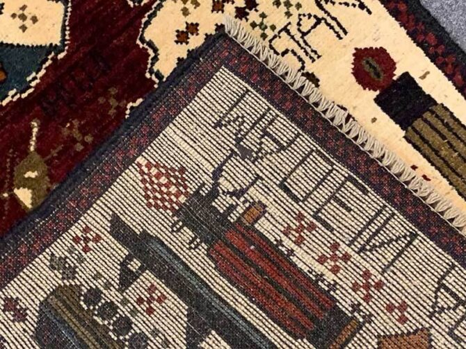 Hand Knotted Afghan War Tank A K 47 Balouch Pictorial Wall Hanging Wool Area Rug 2.5 x 1.11 Ft (5740 HM) - Image 8