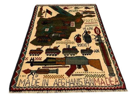 Hand Knotted Afghan War Tank A K 47 Balouch Pictorial Wall Hanging Wool Area Rug 3 x 2 Ft (5742 HM)