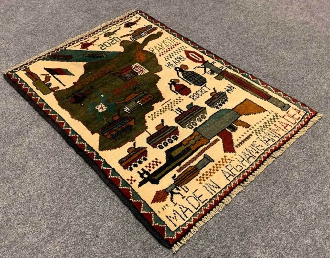 Hand Knotted Afghan War Tank A K 47 Balouch Pictorial Wall Hanging Wool Area Rug 3 x 2 Ft (5742 HM) - Image 6