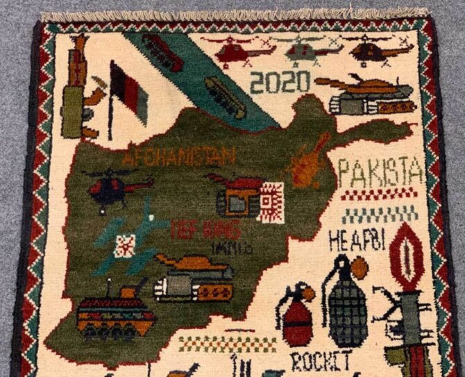 Hand Knotted Afghan War Tank A K 47 Balouch Pictorial Wall Hanging Wool Area Rug 3 x 2 Ft (5742 HM) - Image 4