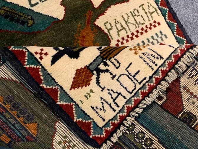Hand Knotted Afghan War Tank A K 47 Balouch Pictorial Wall Hanging Wool Area Rug 3 x 2 Ft (5742 HM) - Image 7