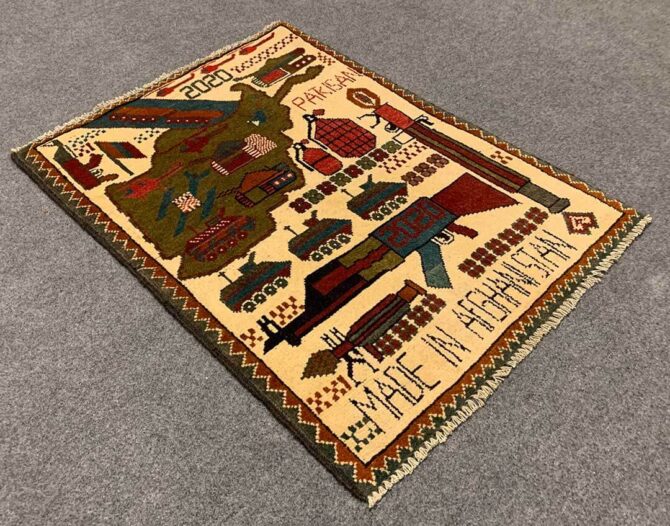 Hand Knotted Afghan War Tank A K 47 Balouch Pictorial Wall Hanging Wool Area Rug 3 x 2 Ft (5743 HM) - Image 6