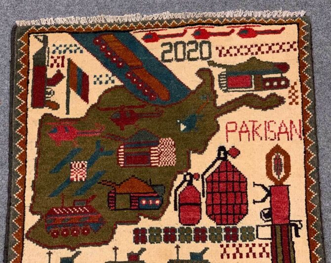 Hand Knotted Afghan War Tank A K 47 Balouch Pictorial Wall Hanging Wool Area Rug 3 x 2 Ft (5743 HM) - Image 4