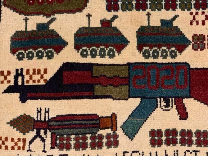 Hand Knotted Afghan War Tank A K 47 Balouch Pictorial Wall Hanging Wool Area Rug 3 x 2 Ft (5743 HM) - Image 5