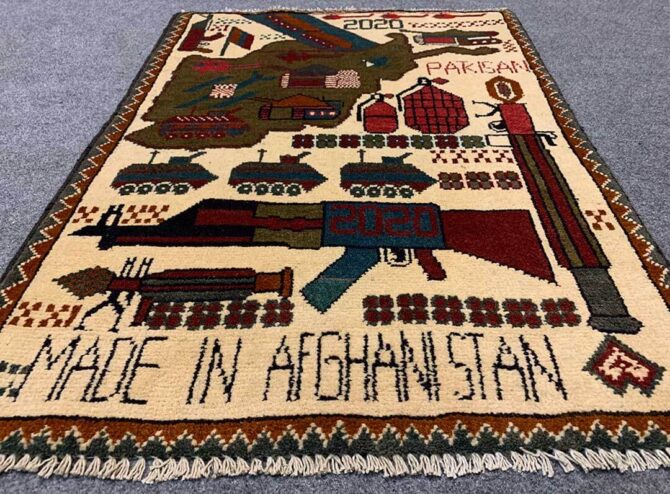 Hand Knotted Afghan War Tank A K 47 Balouch Pictorial Wall Hanging Wool Area Rug 3 x 2 Ft (5743 HM) - Image 3