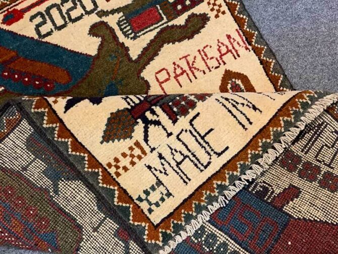 Hand Knotted Afghan War Tank A K 47 Balouch Pictorial Wall Hanging Wool Area Rug 3 x 2 Ft (5743 HM) - Image 7
