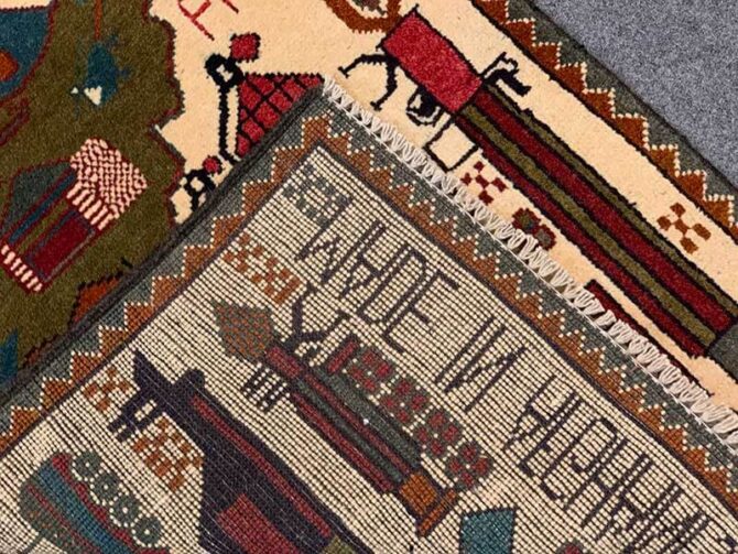 Hand Knotted Afghan War Tank A K 47 Balouch Pictorial Wall Hanging Wool Area Rug 3 x 2 Ft (5743 HM) - Image 8