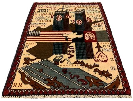 Hand Knotted Afghan War Tank A K 47 Balouch Pictorial Wall Hanging Wool Area Rug 3 x 2 Ft (5744 HM)