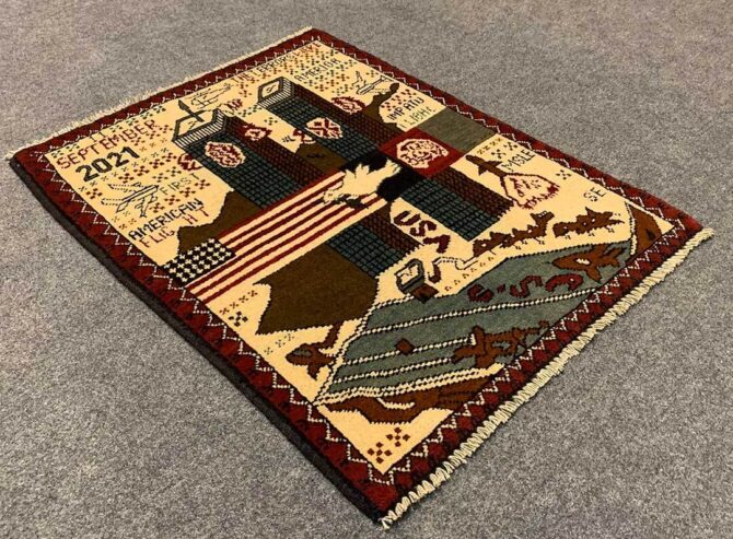 Hand Knotted Afghan War Tank A K 47 Balouch Pictorial Wall Hanging Wool Area Rug 3 x 2 Ft (5744 HM) - Image 6
