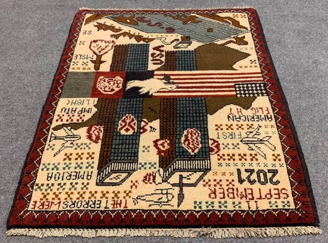 Hand Knotted Afghan War Tank A K 47 Balouch Pictorial Wall Hanging Wool Area Rug 3 x 2 Ft (5744 HM) - Image 2