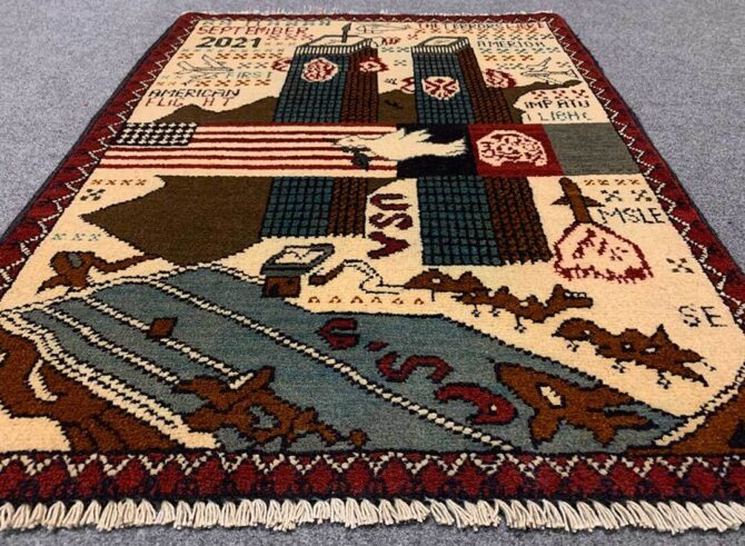 Hand Knotted Afghan War Tank A K 47 Balouch Pictorial Wall Hanging Wool Area Rug 3 x 2 Ft (5744 HM) - Image 3