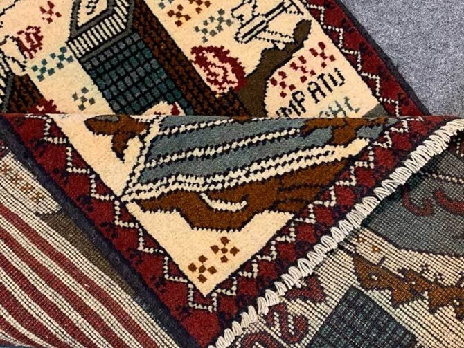 Hand Knotted Afghan War Tank A K 47 Balouch Pictorial Wall Hanging Wool Area Rug 3 x 2 Ft (5744 HM) - Image 7