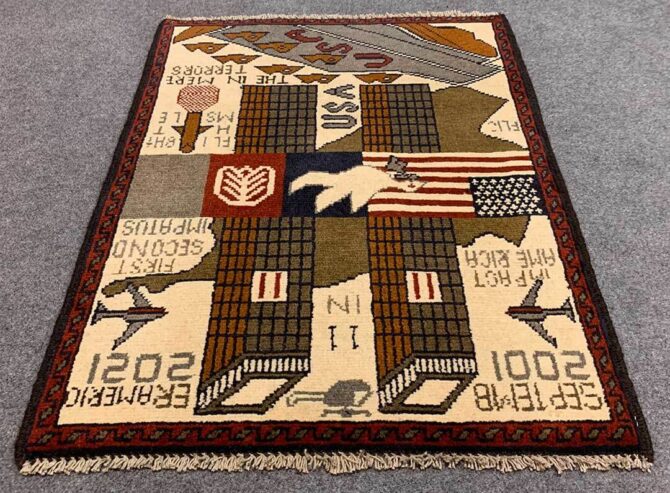 Hand Knotted Afghan War Tank A K 47 Balouch Pictorial Wall Hanging Wool Area Rug 3 x 2 Ft (5745 HM) - Image 2