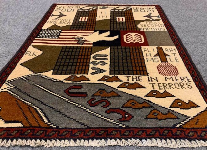 Hand Knotted Afghan War Tank A K 47 Balouch Pictorial Wall Hanging Wool Area Rug 3 x 2 Ft (5745 HM) - Image 3