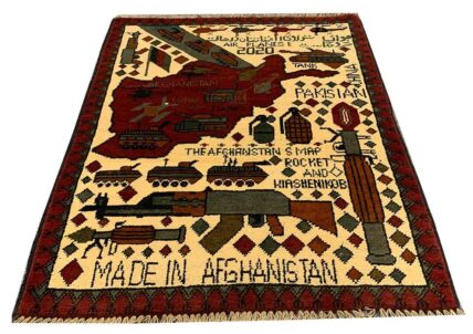 Hand Knotted Afghan War Tank A K 47 Balouch Pictorial Wall Hanging Wool Area Rug 3 x 2 Ft (5750 HM)