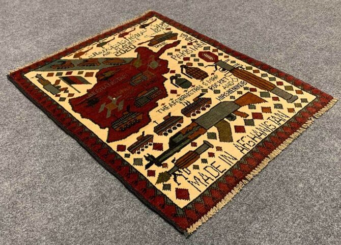 Hand Knotted Afghan War Tank A K 47 Balouch Pictorial Wall Hanging Wool Area Rug 3 x 2 Ft (5750 HM) - Image 6