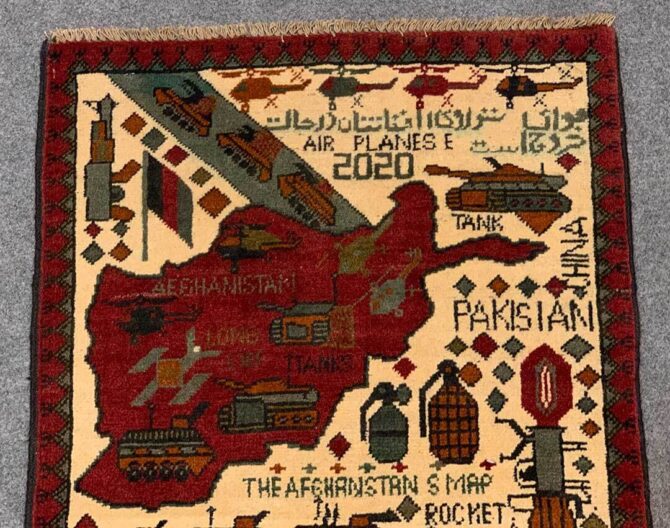 Hand Knotted Afghan War Tank A K 47 Balouch Pictorial Wall Hanging Wool Area Rug 3 x 2 Ft (5750 HM) - Image 4