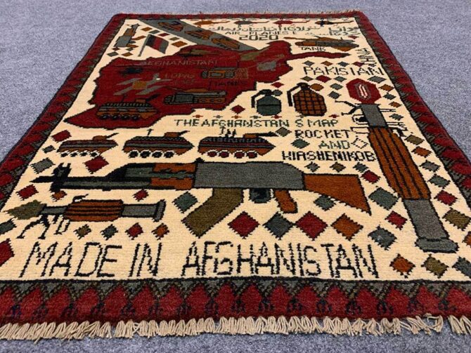 Hand Knotted Afghan War Tank A K 47 Balouch Pictorial Wall Hanging Wool Area Rug 3 x 2 Ft (5750 HM) - Image 3