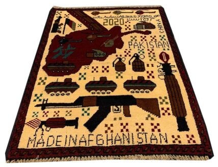 Hand Knotted Afghan War Tank A K 47 Balouch Pictorial Wall Hanging Wool Area Rug 3 x 2 Ft (5753 HM)