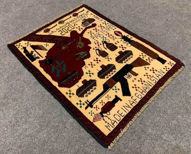 Hand Knotted Afghan War Tank A K 47 Balouch Pictorial Wall Hanging Wool Area Rug 3 x 2 Ft (5753 HM) - Image 6