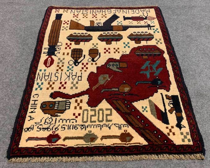 Hand Knotted Afghan War Tank A K 47 Balouch Pictorial Wall Hanging Wool Area Rug 3 x 2 Ft (5753 HM) - Image 2