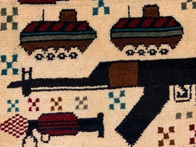 Hand Knotted Afghan War Tank A K 47 Balouch Pictorial Wall Hanging Wool Area Rug 3 x 2 Ft (5753 HM) - Image 5