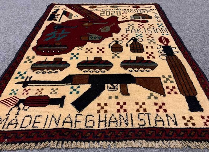 Hand Knotted Afghan War Tank A K 47 Balouch Pictorial Wall Hanging Wool Area Rug 3 x 2 Ft (5753 HM) - Image 3