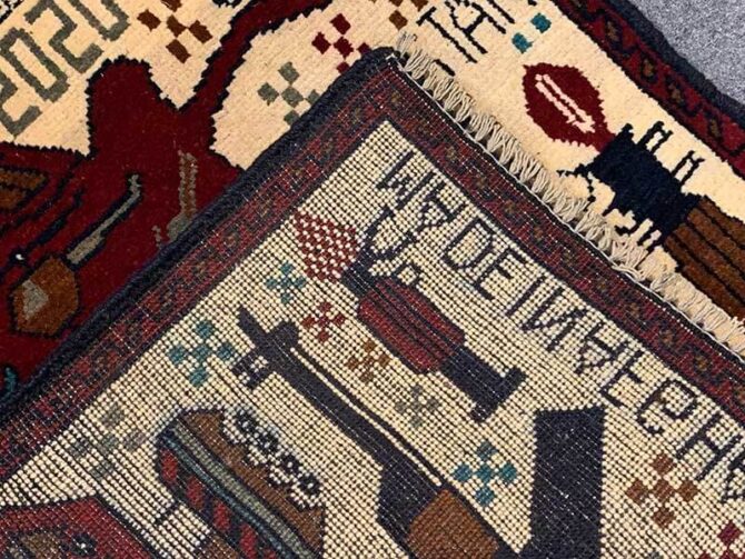 Hand Knotted Afghan War Tank A K 47 Balouch Pictorial Wall Hanging Wool Area Rug 3 x 2 Ft (5753 HM) - Image 8