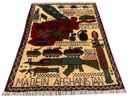 Hand Knotted Afghan War Tank A K 47 Balouch Pictorial Wall Hanging Wool Area Rug 3 x 2 Ft (5764 HM)