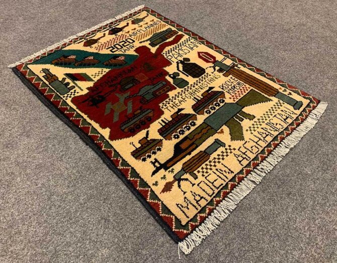 Hand Knotted Afghan War Tank A K 47 Balouch Pictorial Wall Hanging Wool Area Rug 3 x 2 Ft (5764 HM) - Image 6