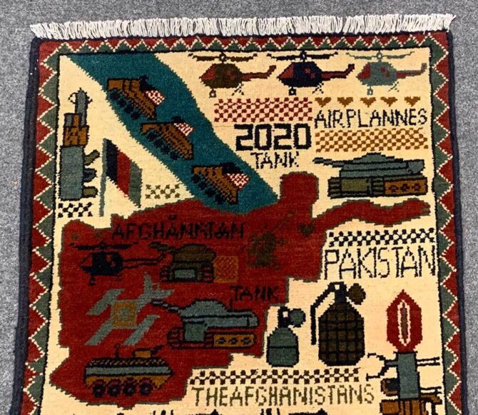 Hand Knotted Afghan War Tank A K 47 Balouch Pictorial Wall Hanging Wool Area Rug 3 x 2 Ft (5764 HM) - Image 4