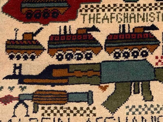 Hand Knotted Afghan War Tank A K 47 Balouch Pictorial Wall Hanging Wool Area Rug 3 x 2 Ft (5764 HM) - Image 5
