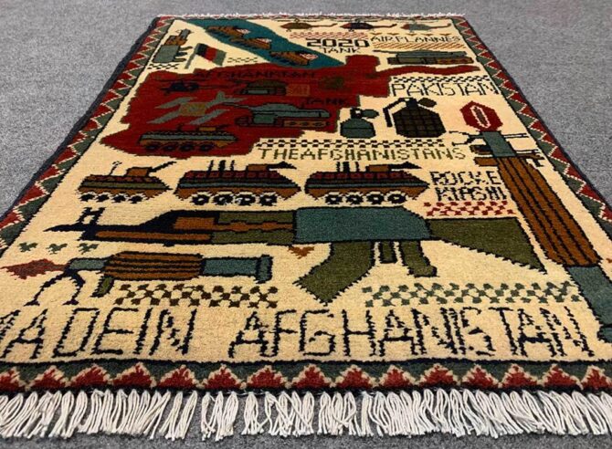 Hand Knotted Afghan War Tank A K 47 Balouch Pictorial Wall Hanging Wool Area Rug 3 x 2 Ft (5764 HM) - Image 3
