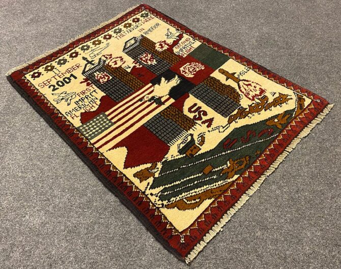 Hand Knotted Afghan War Tank A K 47 Balouch Pictorial Wall Hanging Wool Area Rug 3 x 2 Ft (5816 HM) - Image 7