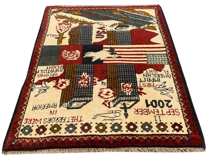 Hand Knotted Afghan War Tank A K 47 Balouch Pictorial Wall Hanging Wool Area Rug 3 x 2 Ft (5816 HM) - Image 4