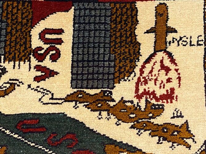 Hand Knotted Afghan War Tank A K 47 Balouch Pictorial Wall Hanging Wool Area Rug 3 x 2 Ft (5816 HM) - Image 6