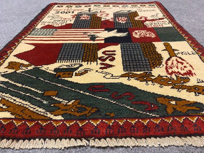 Hand Knotted Afghan War Tank A K 47 Balouch Pictorial Wall Hanging Wool Area Rug 3 x 2 Ft (5816 HM) - Image 3