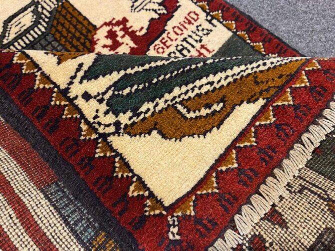 Hand Knotted Afghan War Tank A K 47 Balouch Pictorial Wall Hanging Wool Area Rug 3 x 2 Ft (5816 HM) - Image 8