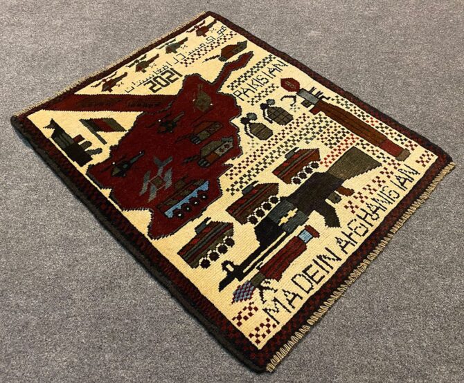 Hand Knotted Afghan War Tank A K 47 Balouch Pictorial Wall Hanging Wool Area Rug 3 x 2 Ft (5819 HM) - Image 6