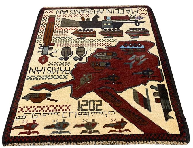 Hand Knotted Afghan War Tank A K 47 Balouch Pictorial Wall Hanging Wool Area Rug 3 x 2 Ft (5819 HM) - Image 2