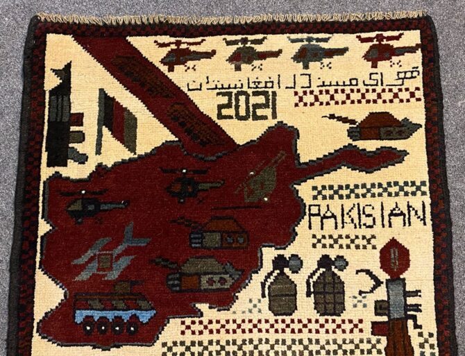 Hand Knotted Afghan War Tank A K 47 Balouch Pictorial Wall Hanging Wool Area Rug 3 x 2 Ft (5819 HM) - Image 4