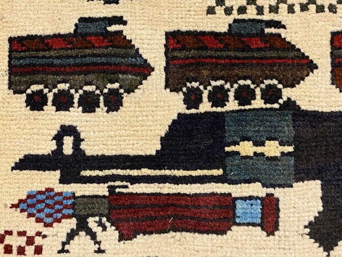 Hand Knotted Afghan War Tank A K 47 Balouch Pictorial Wall Hanging Wool Area Rug 3 x 2 Ft (5819 HM) - Image 5