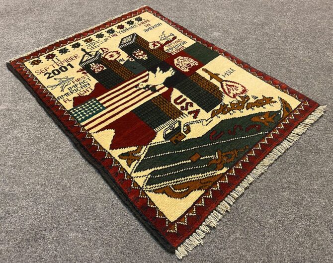Hand Knotted Afghan War Tank A K 47 Balouch Pictorial Wall Hanging Wool Area Rug 2.5 x 1.10 Ft (5820 HM) - Image 6