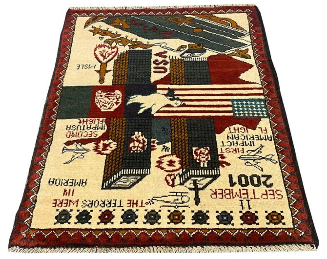 Hand Knotted Afghan War Tank A K 47 Balouch Pictorial Wall Hanging Wool Area Rug 2.5 x 1.10 Ft (5820 HM) - Image 2